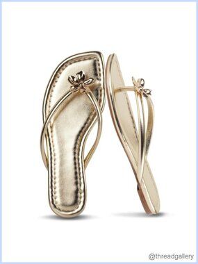 Floral Faux Leather Flip Flops Open Toe Slip On Casual Beach Wedding Sandals